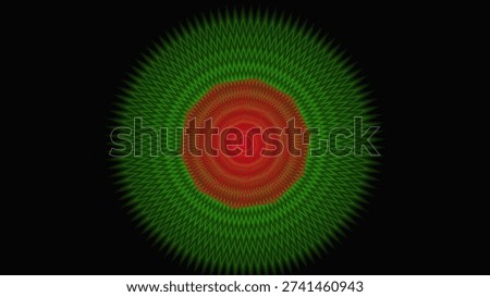 A featuring concentric circles with radial lines on a black background. The circles are colored in a gradient from red at the center to green at the outer edge. The radial lines emanate from the center, creating a sense of movement and visual effect. The has a symmetrical composition and a striking color scheme.