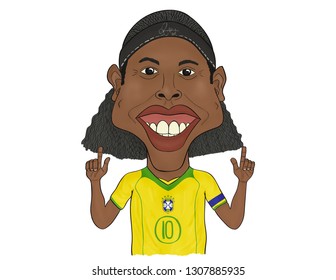 February 08, 2019. Ronaldinho, Player, Soccer, Caricature, Illustration, Portrait, Brasil.