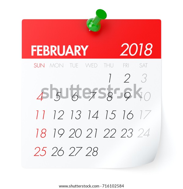 2018年2月 カレンダー 白い背景に 3dイラスト のイラスト素材