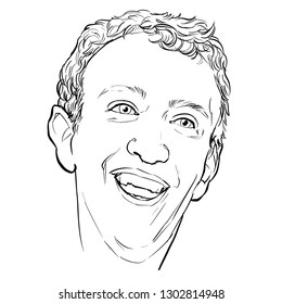 February 3, 2019 Caricature of Mark Elliot Zuckerberg Facebook Portrait Drawing Illustration.
