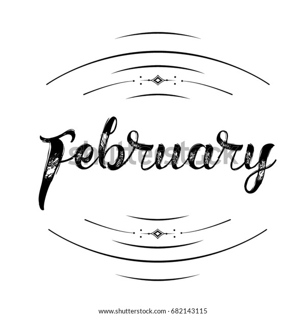February Decorative Calendar Title Grunge Cursive Stock Illustration