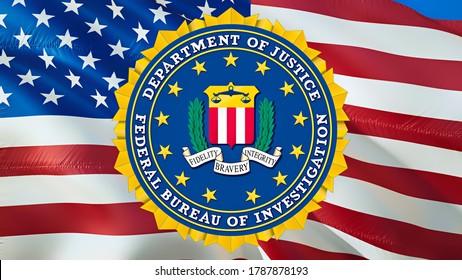 Federal Bureau of Investigation FBI flag USA flag waving in wind. National Security FBI Federal Bureau of Investigation Flag background, 3d rendering.US FBI flag -Washington, 2 May 2019