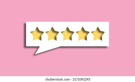 Feedback Five Stars On Pink Background. Good Review Concept. 3D Rendering