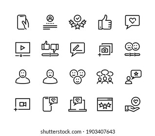 Feedback line icons. Customer review and questionnaire list outline pictograms.  user experience and opinion test set. Communication services testing consumer emotions