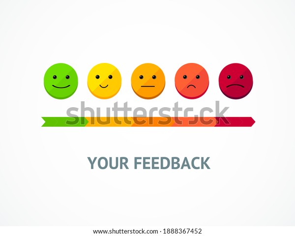 Feedback\
Line from Positive to Negative Emoticon for Review, Survey Quality\
Evaluation. illustration of Good and Bad\
Face