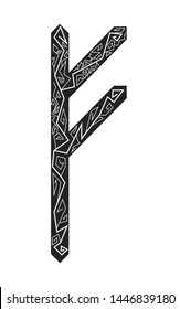 Fehu rune. Ancient Scandinavian runes. Runes senior futarka. Magic, ceremonies, religious symbols. Predictions and amulets.