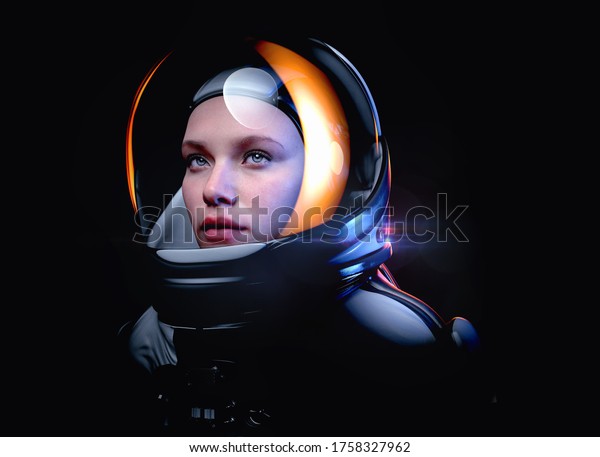 female astronaut with glass helmet and dramatic\
lighting- 3d\
rendering