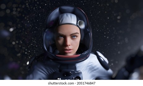 Female Astronaut In Space- 3d Rendering