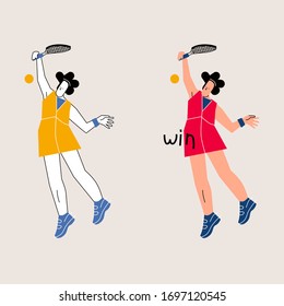 Female athlete practicing, doodle drawing.Tennis player serving ball hand drawn illustration. Sportswoman in action cartoon character.  Active lifestyle concept - Powered by Shutterstock