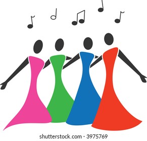 * Female Barbershop Quartet Sing In Colorful Dresses