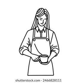 Female Barista Making Coffee - Vector Outline Illustration - Powered by Shutterstock