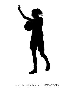 Female Basketball Player Silhouette On A White Background