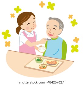 Female Caregiver Feeding Assistance Elderly Stock Illustration ...