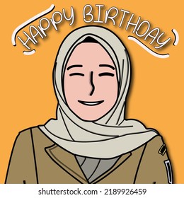 Female Civil Servant Birthday Illustration. Civil Servant Wearing Uniform And Hijab Illustration.