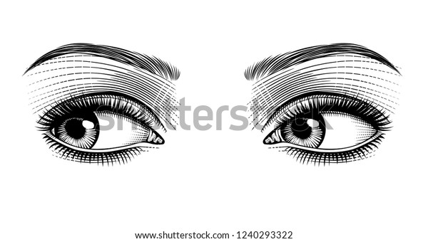 Female Eyes Looking Away Vintage Engraving Stock Illustration 1240293322