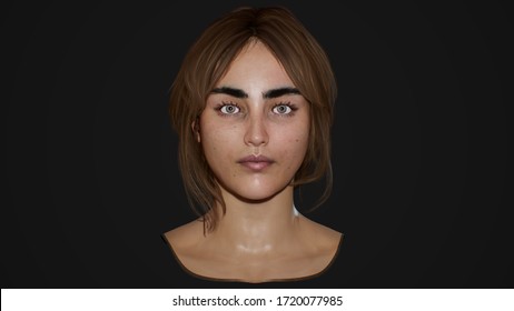 Female Face 3d Render, Young Girl Head.