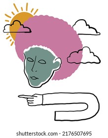 Female Face With Sun And Clouds