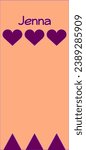 Female first name JENNA. Cute girly cell phone wallpaper. Purple lettering with three hearts. 