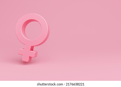 Female Gender Icon On Isolated Pink Background. Venus Symbol, Women, Stereotype, Symbol For A Female Organism Or Woman, Paper Art Style, 3d Rendering.