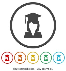 Female graduate student icon. Set icons in color circle buttons - Powered by Shutterstock