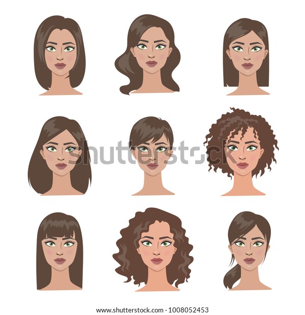 Female Hairstyles Set All Types Hair Stock Illustration 1008052453