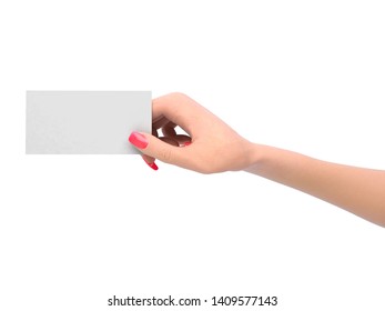 female hand holds white card 3d render on a white background - Powered by Shutterstock