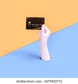 Female Hand Sculpture Holding Credit Card, 3d Illustration