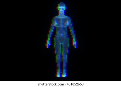 Female Human Wireframe Hologram In Motion. Nice 3D Rendering
