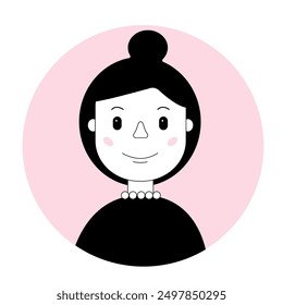 Female icon with high hairstyle. Girl face vector pink symbol. Female avatar sign. Lady Teacher Representation. - Powered by Shutterstock