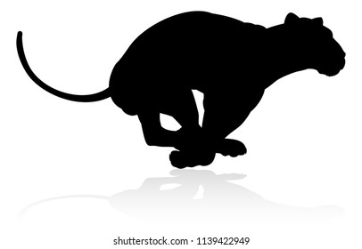 A Female Lion Or Other Big Cat Safari Animal In Silhouette