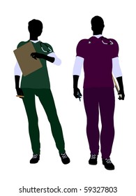 Female And Male Doctor Silhouette On A White Background
