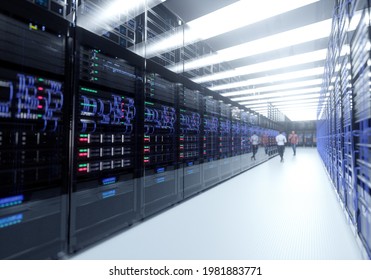 Female and Male IT Engineers Discussing Technical Details in a Working Data Center, Server Room. 3D rendering, 3D illustration. - Powered by Shutterstock