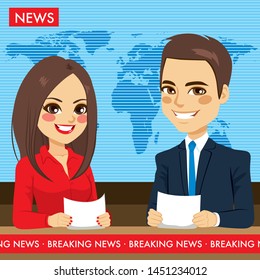 Female Male Newscasters On Tv News Stock Illustration 1451234012 ...