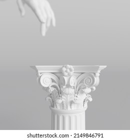 Female mannequins white hand sculpture   corinthian column  cosmetic object placement art background  elegant hand gesture   product display podium  3d rendering