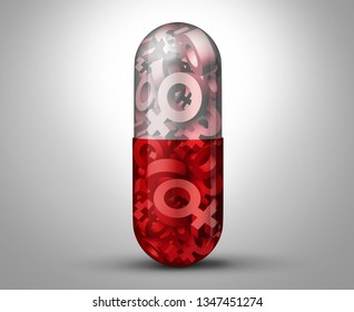 Female Medicine Or Medication For Women As A Pill With The Symbol For A Woman Inside The Capsule As An Icon For Menstrual Or Sexual Dysfunction And Therapy As A 3D Illustration.