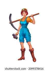 A Female Miner With A Pickaxe