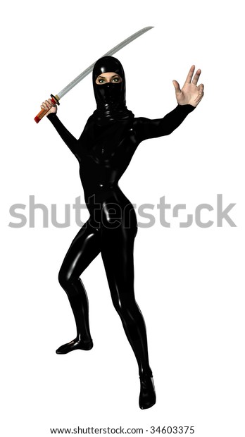 Female Ninja Holding Sword Stock Illustration 34603375