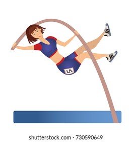 Female Pole Vaulting. Woman Vaulter, Sportswoman. Illustration, Isolated On White Background. Raster Version.