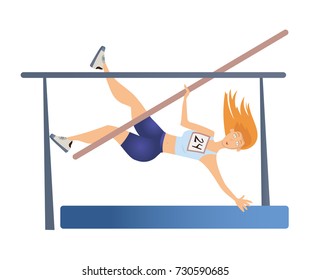 Female Pole Vaulting. Woman Vaulter, Sportswoman. Illustration, Isolated On White Background. Raster Version.