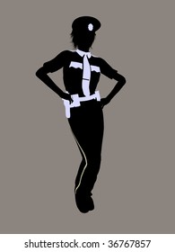 Female Police Office Silhouette On A Grey Background