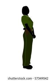 Female Sheriff Silhouette Illustration On A White Background