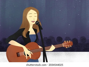 Female Singer Singing On Stage