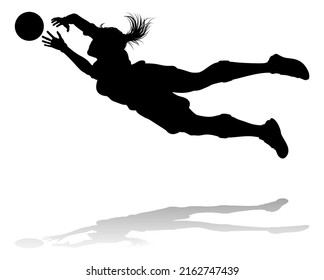 A Female Soccer Football Player Woman In Silhouettes