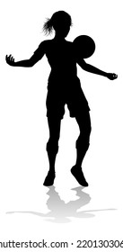 A Female Soccer Football Player Woman In Silhouettes