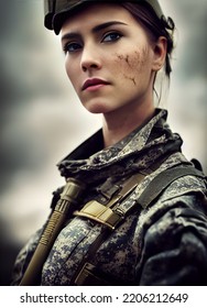 Female Soldier With Scar Posing, 3d Illustration