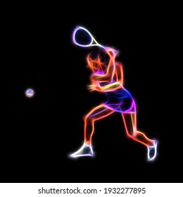 Female Squash Player Neon Glow Illustration Clipart