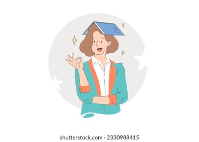 Female student balancing books on head. Hand drawn style vector design illustrations - Powered by Shutterstock