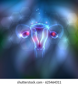 Female uterus and ovaries abstract background.