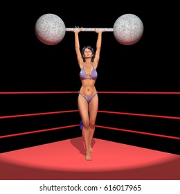 Female weightlifter in a boxing ring
Computer generated 3D illustration