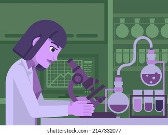 A female woman scientist working in a scientific laboratory with microscope and other science lab equipment - Powered by Shutterstock